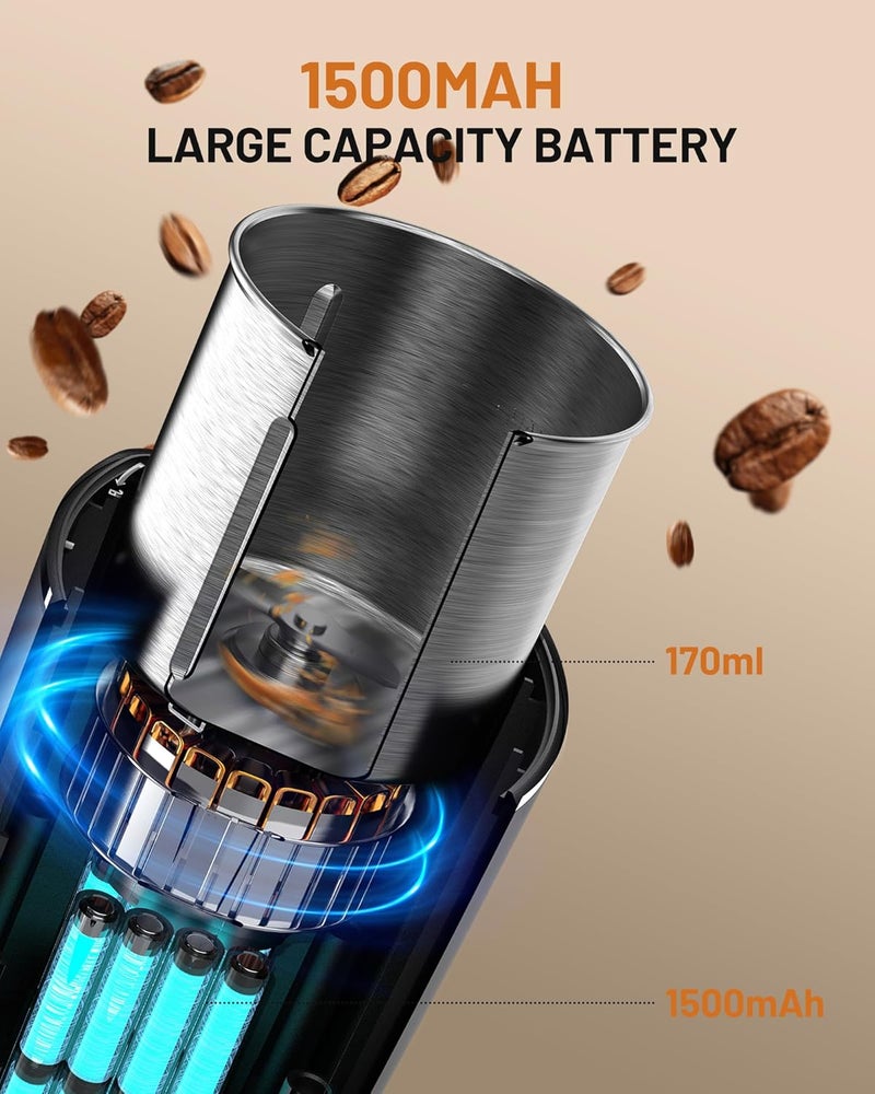 EZVING Hands-Free Blade Coffee Grinder, Cordless Coffee Mill with 5-30S Adjustable Grinding, Triple-Lock Safety & 1500mAh Rechargeable Battery with Removable Bowl, Portable for Camping, Travel, etc. - Image 4